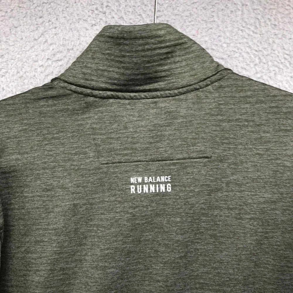 New Balance Running Pullover Mens Medium Olive Green 1/4 Zip Outdoor Thumbhole - Picture 6 of 12